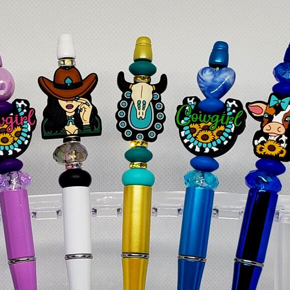Yellow Turquoise Bull Horns Beaded Pen - Picture 1 of 4
